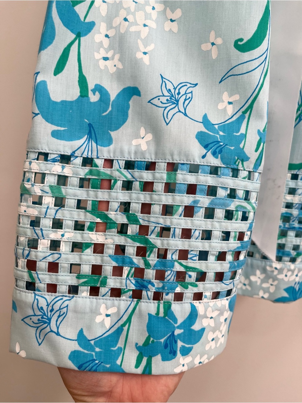 Vintage Lilly Pulitzer 80’s cotton midi dress light blue floral basket weave hem - Picture 7 of 16